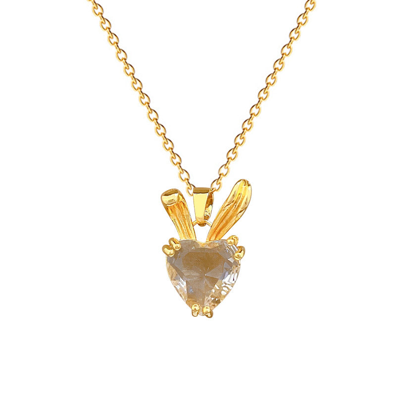 Sweet Luxury Rabbit Glass Rhinestone Necklace Titanium Steel Cable Chain Jewelry Set