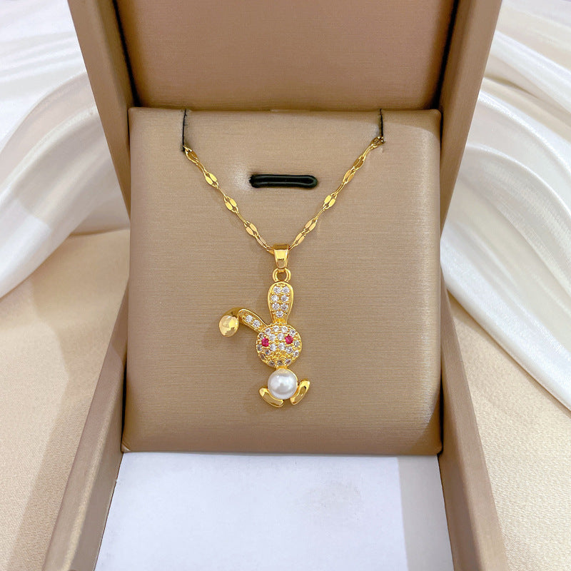 Collar de lujo unisex con cadena para labios de acero titanio con incrustaciones de diamantes de imitación geométricos