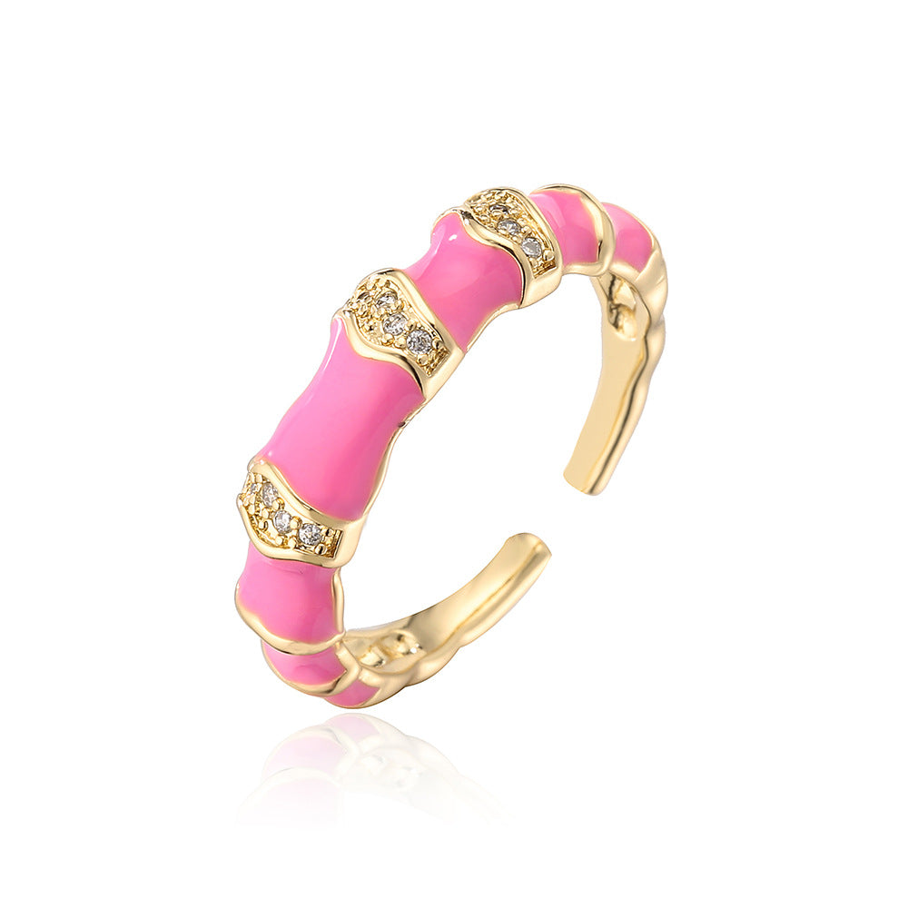 Minimalist Geometric Open Ring for Women Made of Brass with 18K Gold Plating and Zircon Inlay