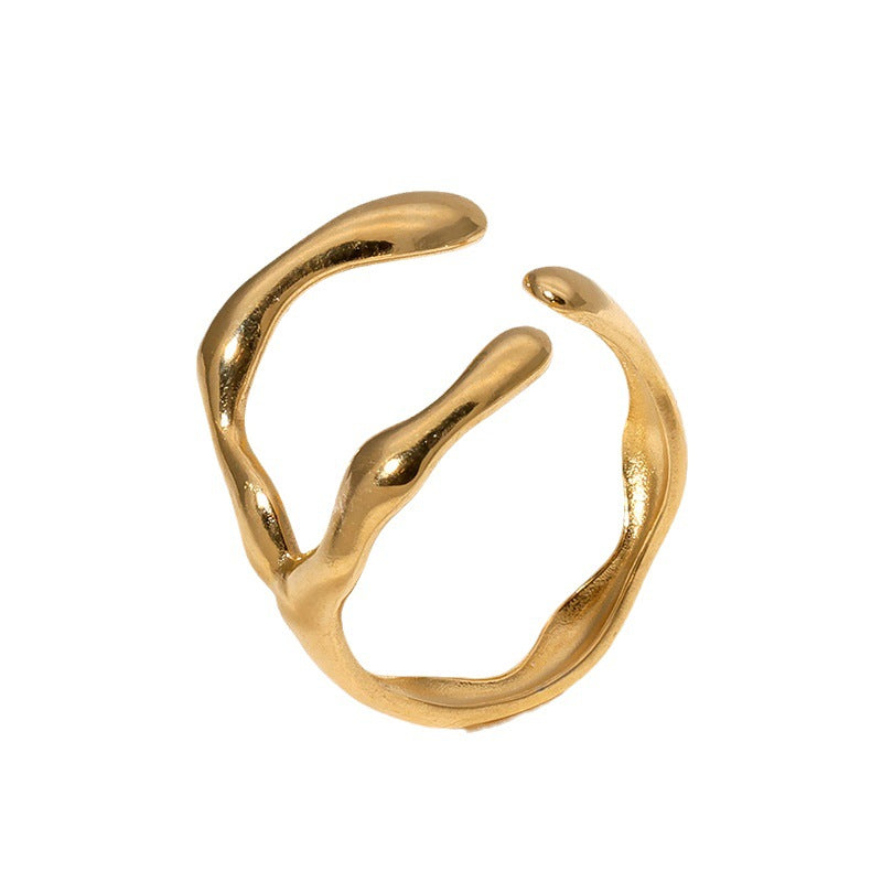 Irregular Geometric Stainless Steel Open Ring for Women with Plated Finish, Instagram Style Minimalist Fashion Jewelry