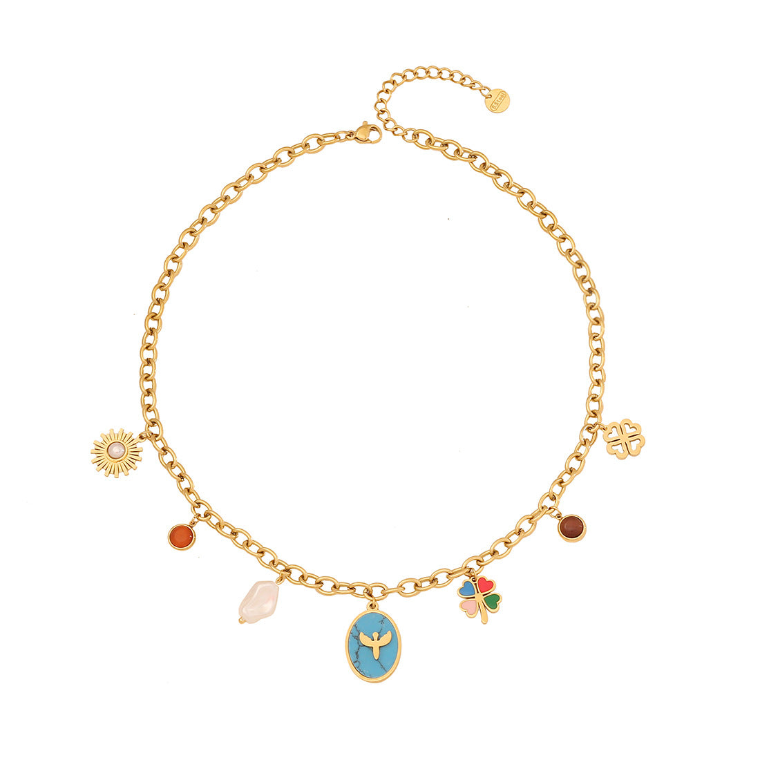 Fashionable Star and Moon Pendant Necklace in Stainless Steel with Plated Finish for Women