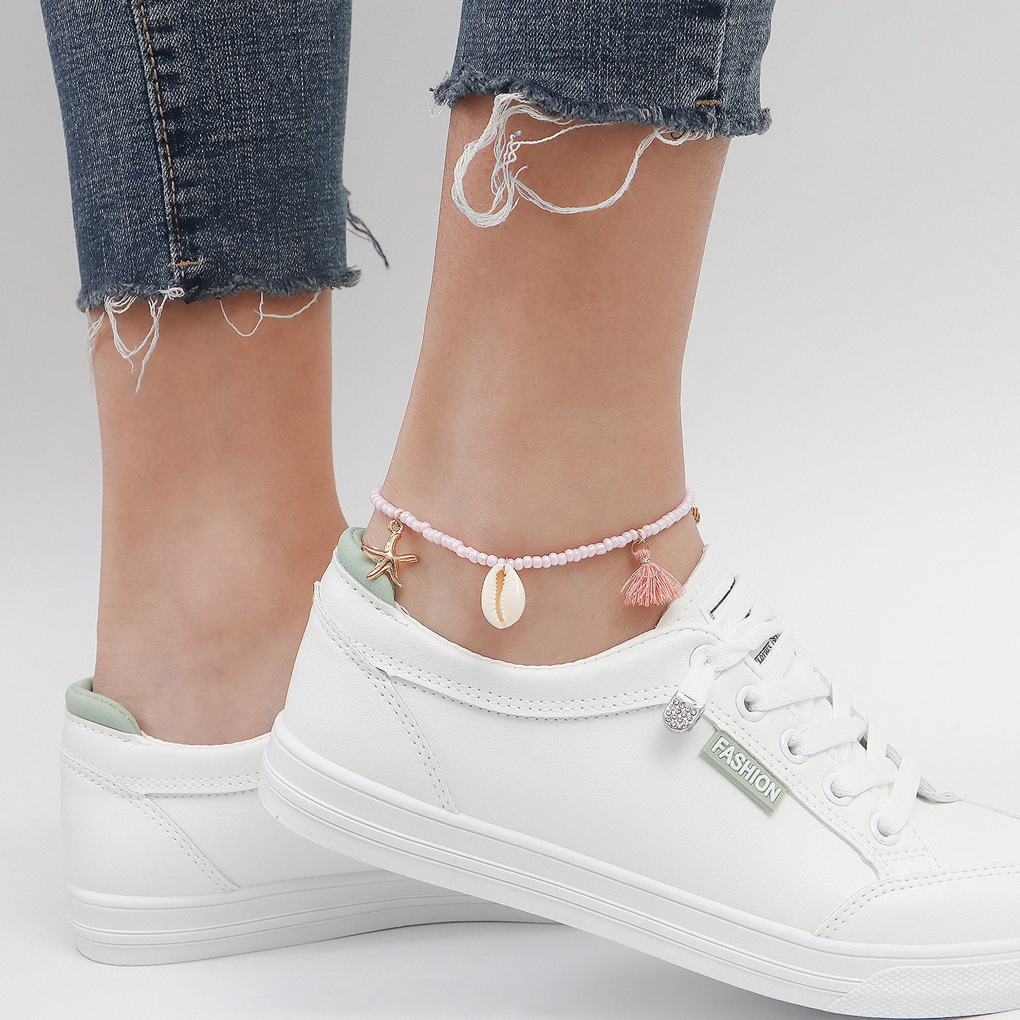 Bohemian-Style Geometric Alloy Anklet with Colorful Seed Beads and Tassel for Women Beach Shell Starfish Design