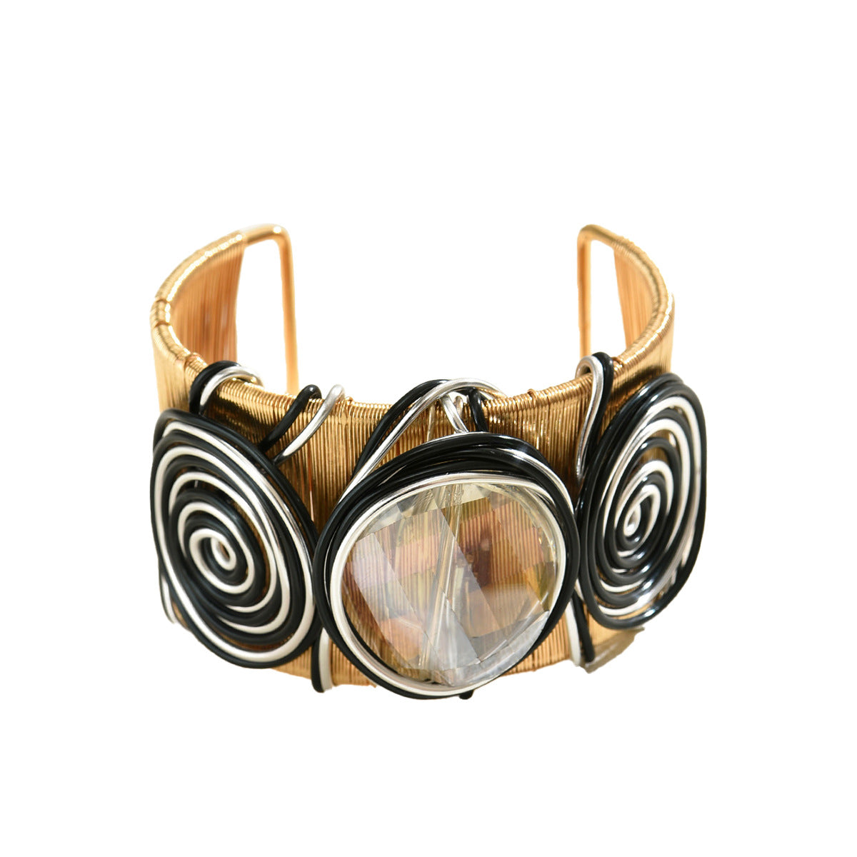 Pulsera Geométrica Enrollada para Mujer con Incrustaciones de Pedrería en Aleación de Zinc, Diseño Moderno para la Oficina