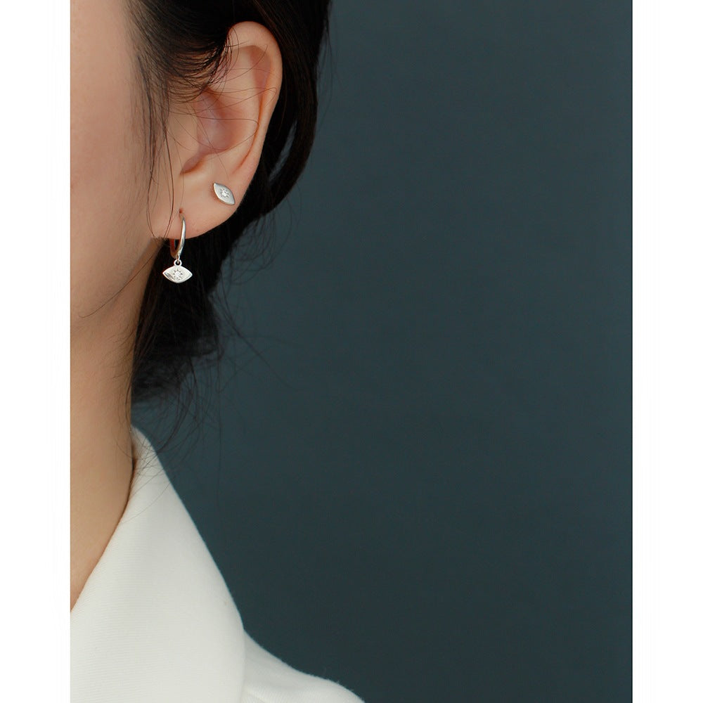 Minimalist 925 Sterling Silver Eye and Sun Stud Earrings with Rhinestone Inlay for Women