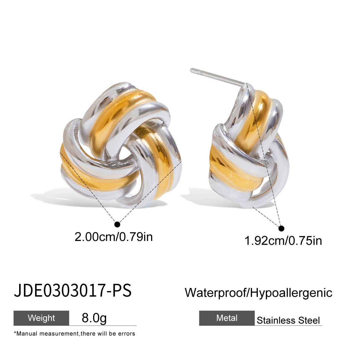 Pendientes de Tuerca Geométricos de Acero Inoxidable con Chapado en Oro de 18K para Mujer — Acero de Titanio Hipoalergénico, Joyería de Moda de Lujo Ligera