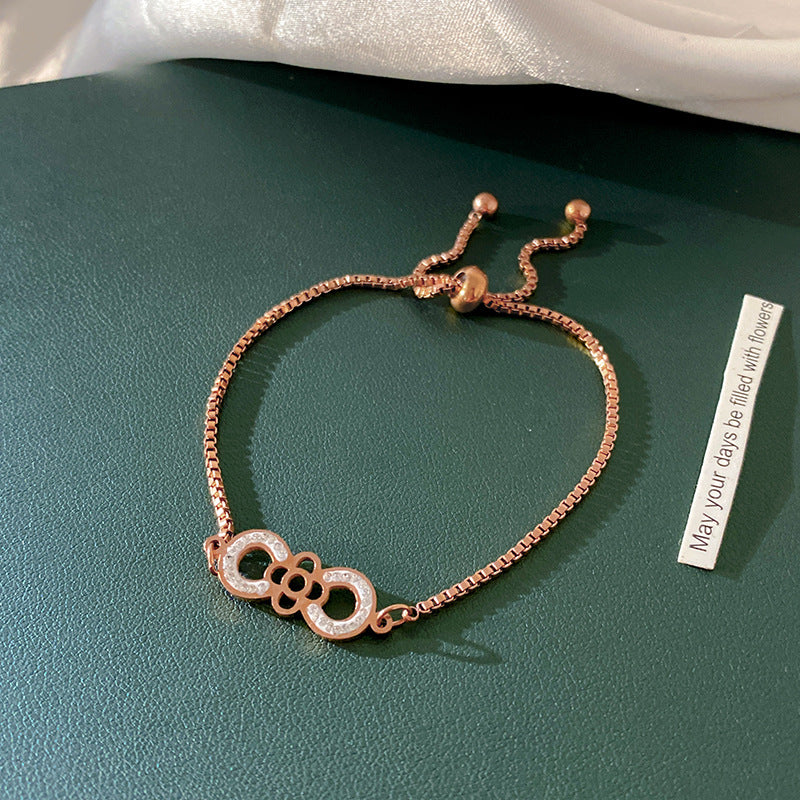 Minimalist Sweet Geometric Floral Hollow Micro-inlaid Cubic Zirconia Titanium Steel Bracelet Adjustable