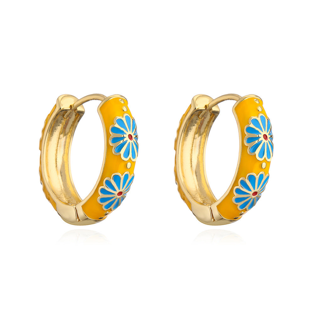 Retro Geometric Copper Earrings with Gold Plating for Women Candy-Colored Enamel Finish