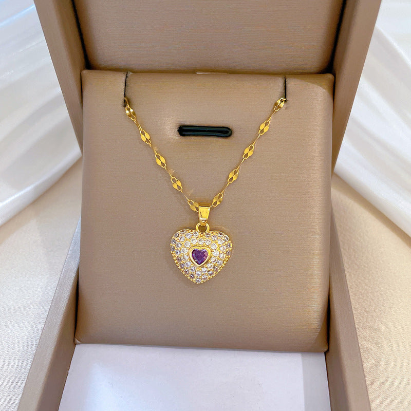 Luxury Minimalist Sweet Geometric Titanium Steel Stainless Steel Necklace with Rhinestone Inlay for Women