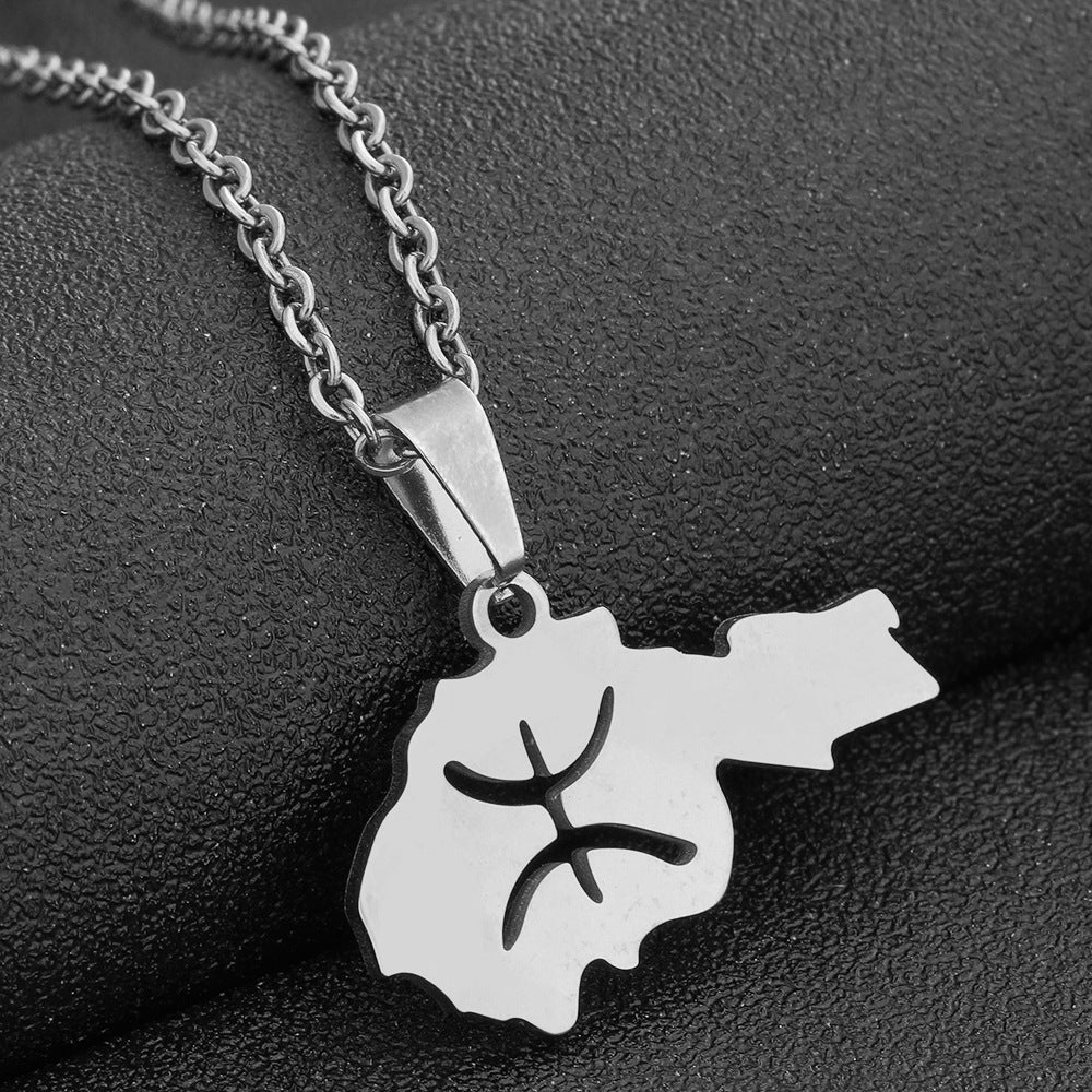 Collar con dije tribal bereber geométrico en acero inoxidable con acabado chapado para mujeres y hombres, cadena étnica minimalista para llevar en capas