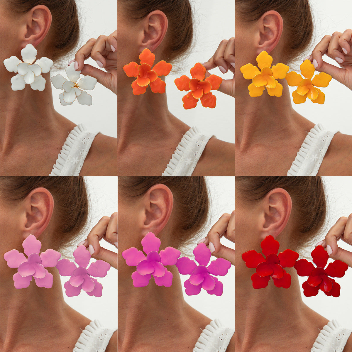 Exaggerated Drip Oil Plated Iron Floral Earrings for Women