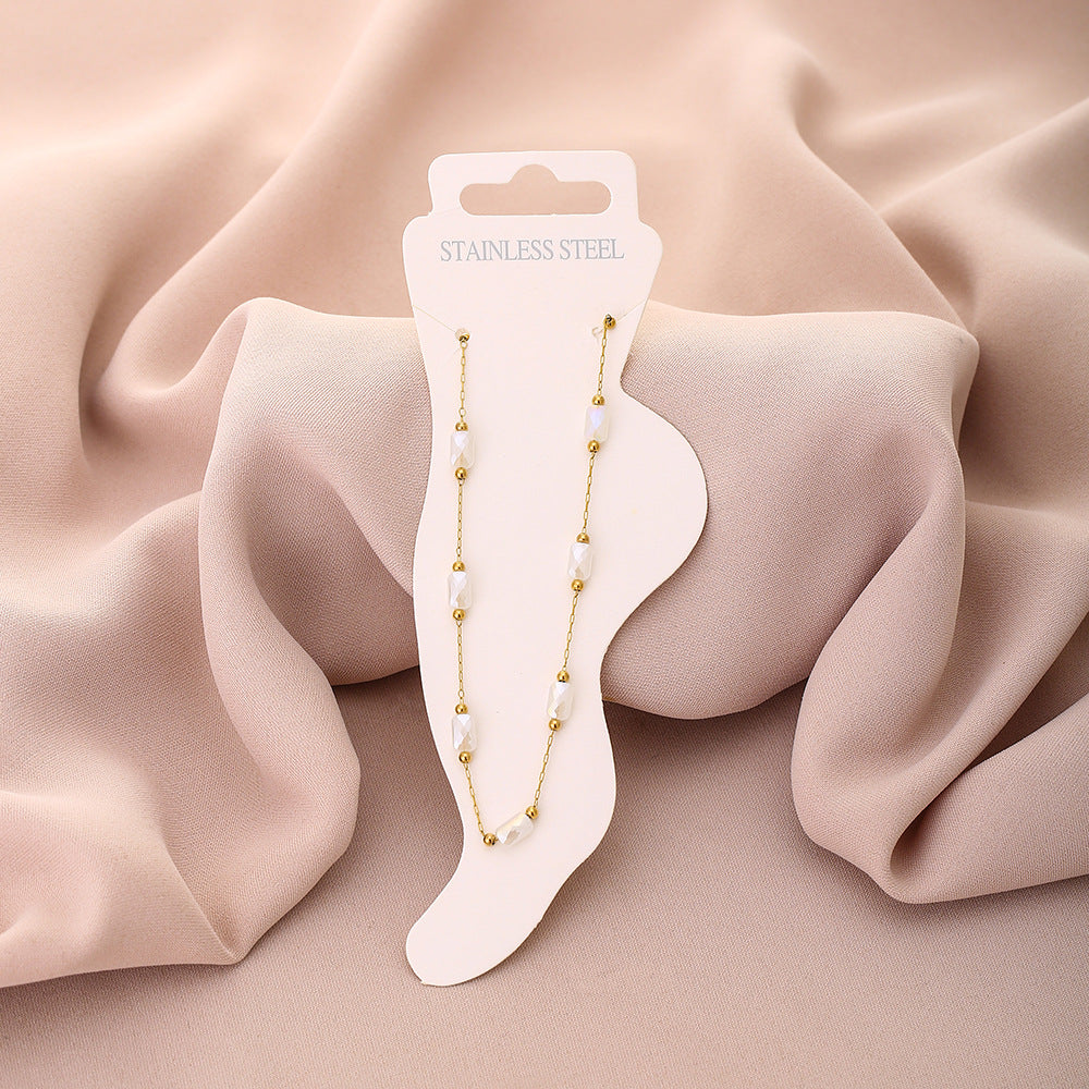 Fashion Petal-Shaped Titanium Steel Anklet for Women with Crystal Accents