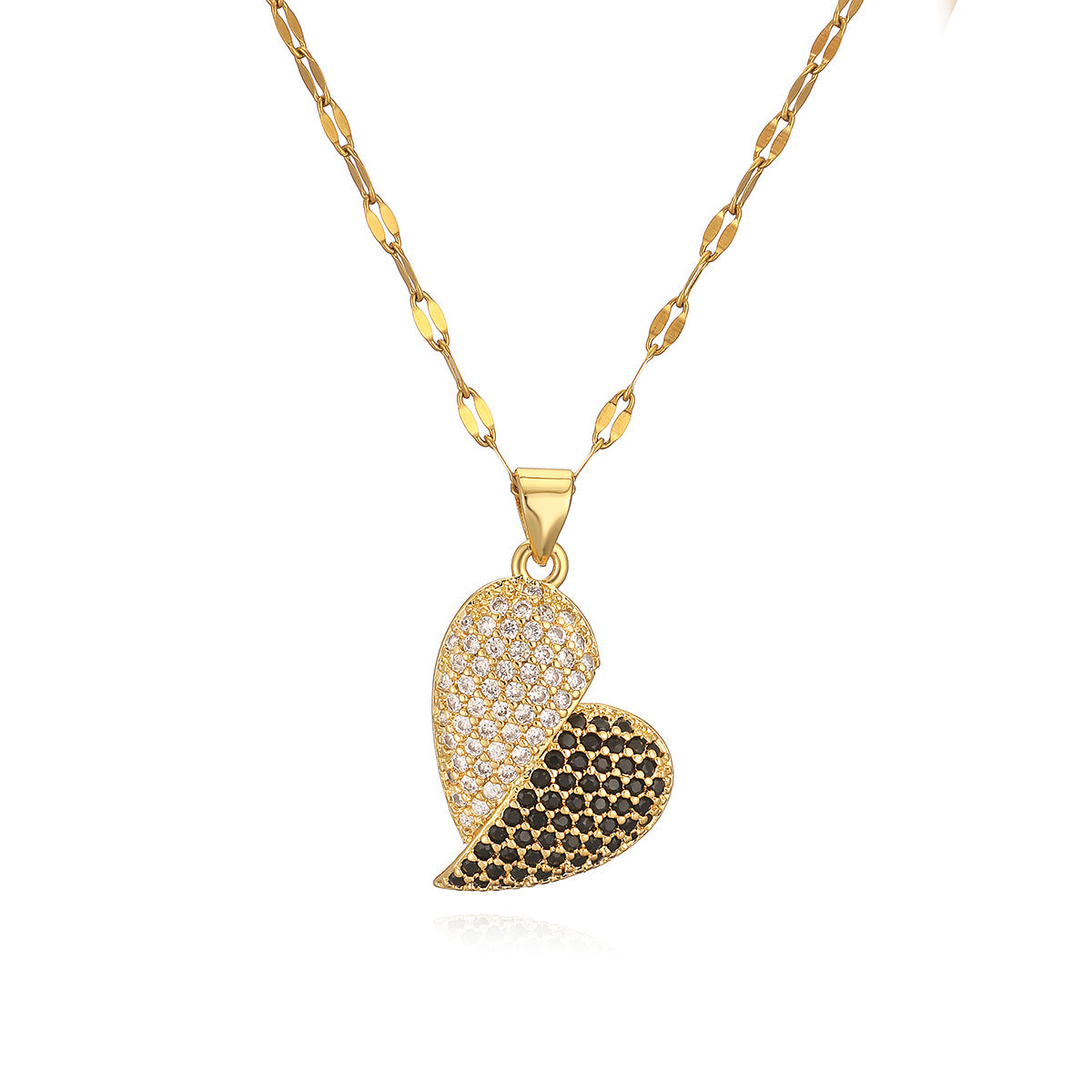 Minimalist Heart-Shaped Copper Necklace with 18K Gold Plating and Zircon Accents for Women
