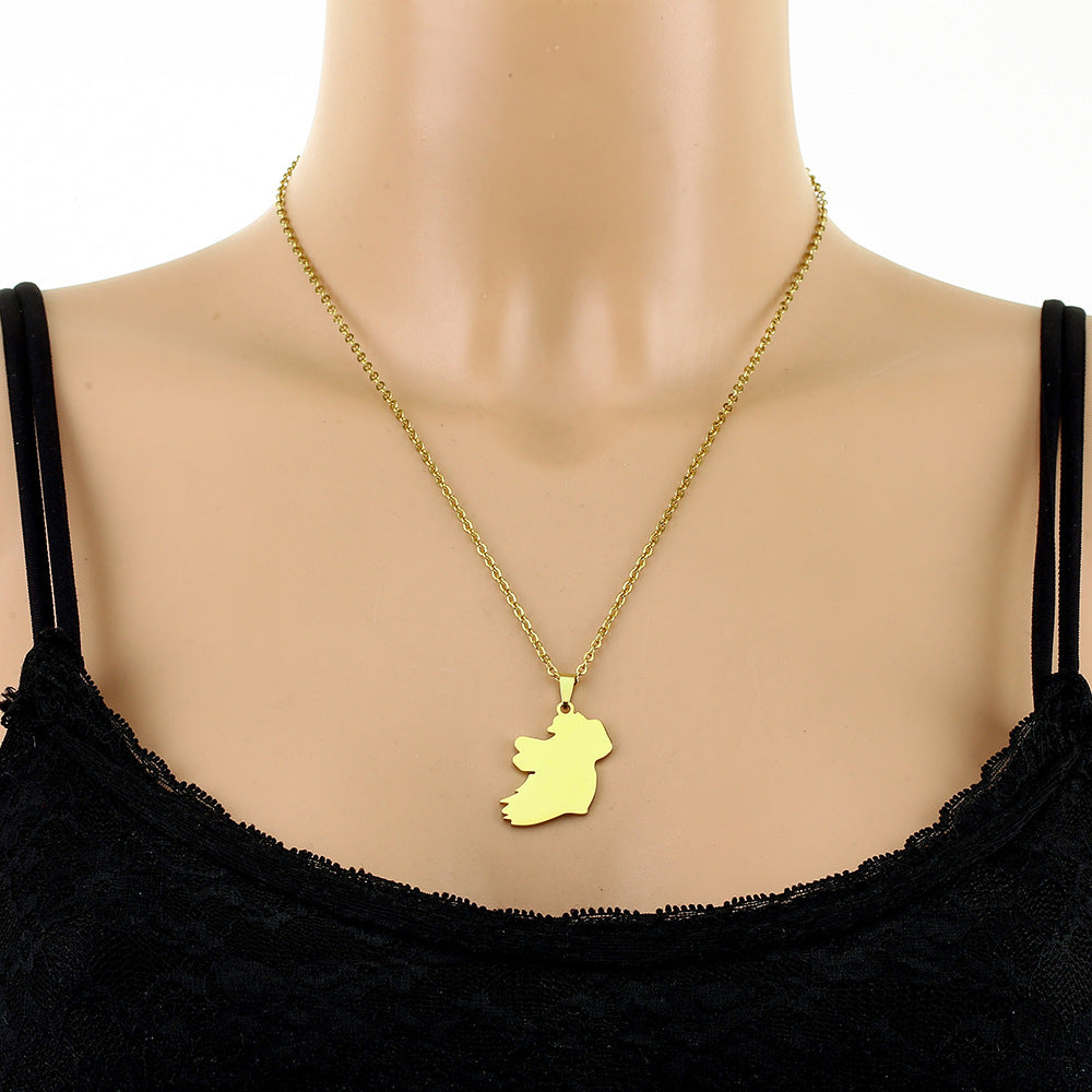 Collana con ciondolo minimalista con mappa geometrica dell'Irlanda in acciaio inossidabile con finitura placcata, unisex