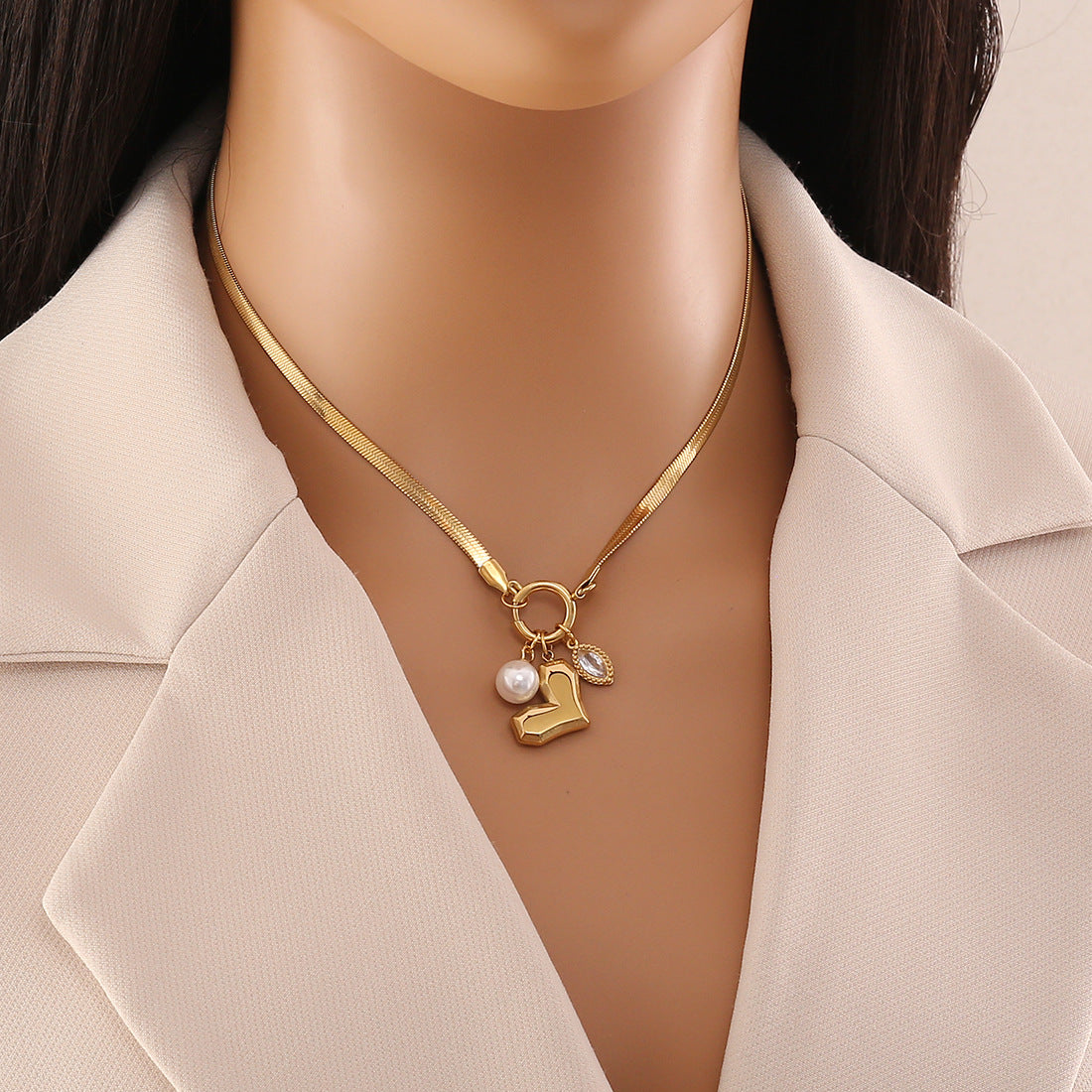Elegant Heart Bow Stainless Steel Plated Necklace Charm Bar for Women