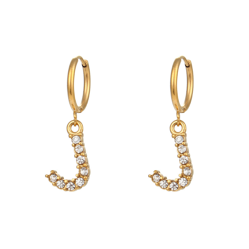 Minimalist Fashion Letter Earrings for Women Stainless Steel with 18K Gold Plating and Micro-Pave Zirconia