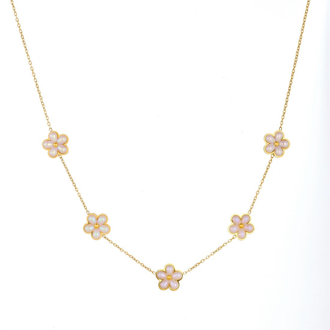 French Vintage Minimalist Laser Iridescent Petal Gold Plated Stainless Steel Flower Jewelry Set