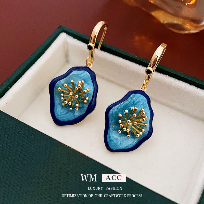 Pendientes florales geométricos vintage con incrustaciones de circonita y esmalte para mujer