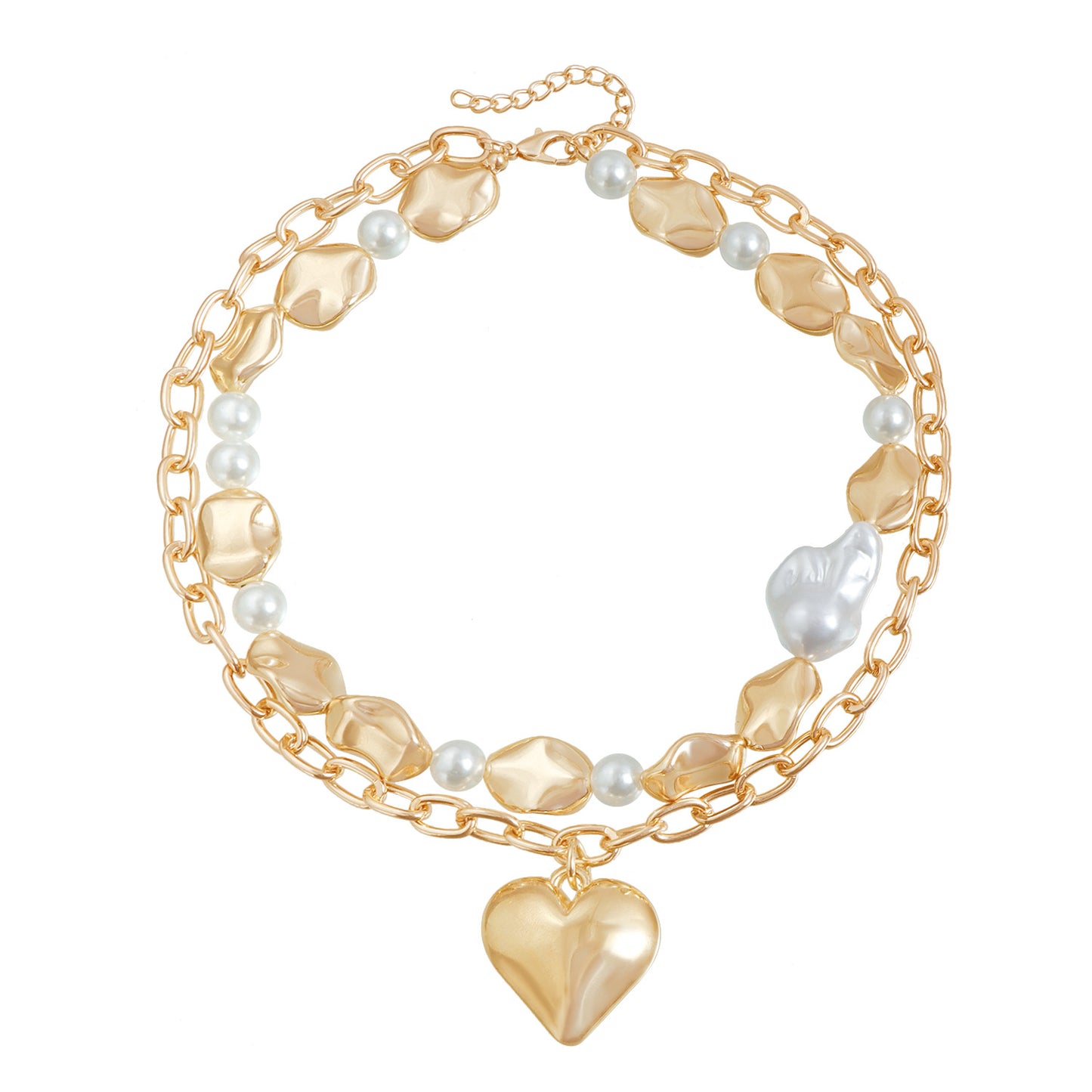 Baroque-Style Heart-Shaped Resin Pendant Necklace with Gold-Plated Alloy Accents for Women