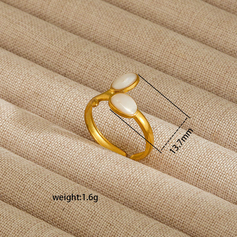 Anello aperto da donna in acciaio al titanio con forma geometrica e a cuore, stile INS, con finitura placcata