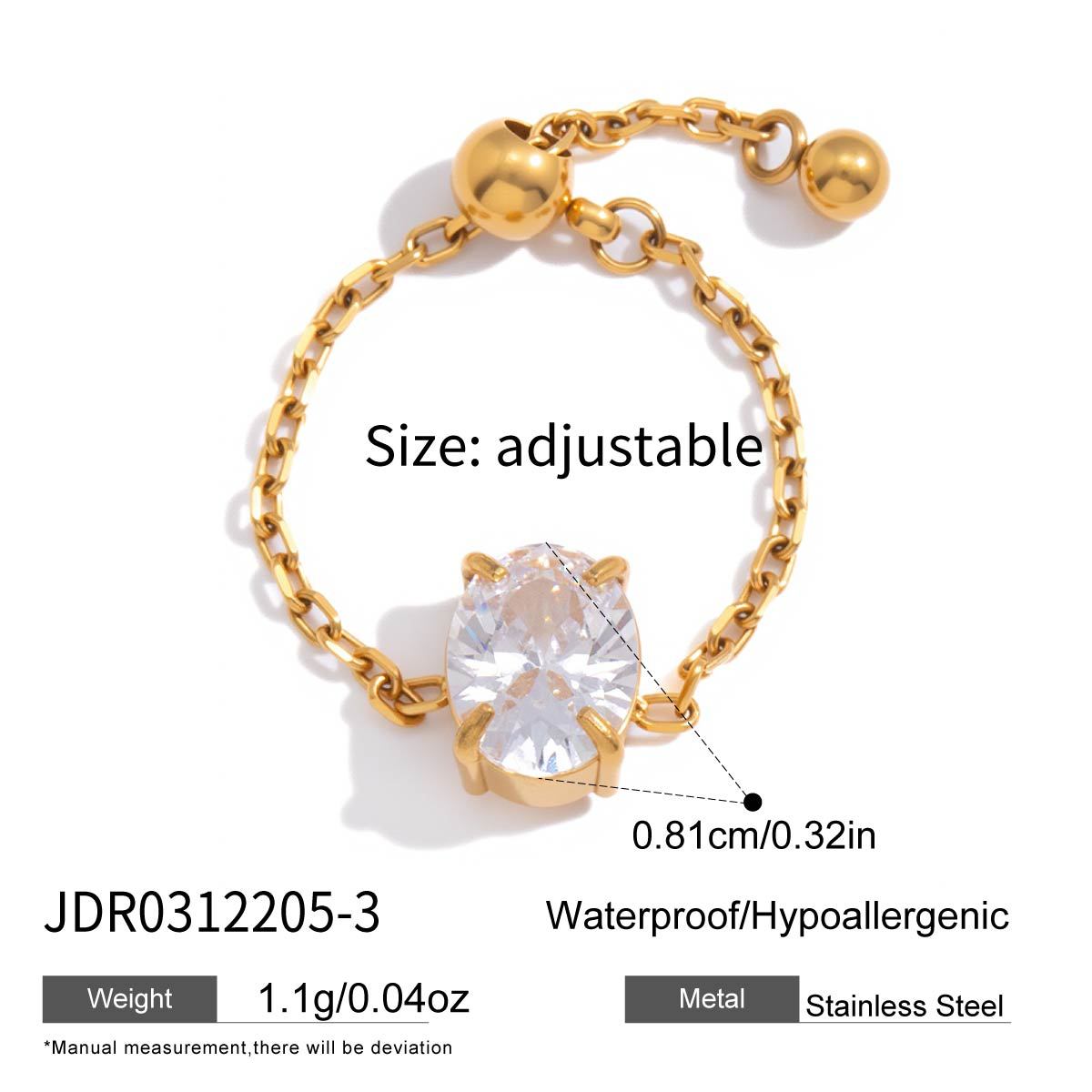 Minimalist Geometric Square Stainless Steel Ring with Cubic Zirconia PVD Gold Plated for Women