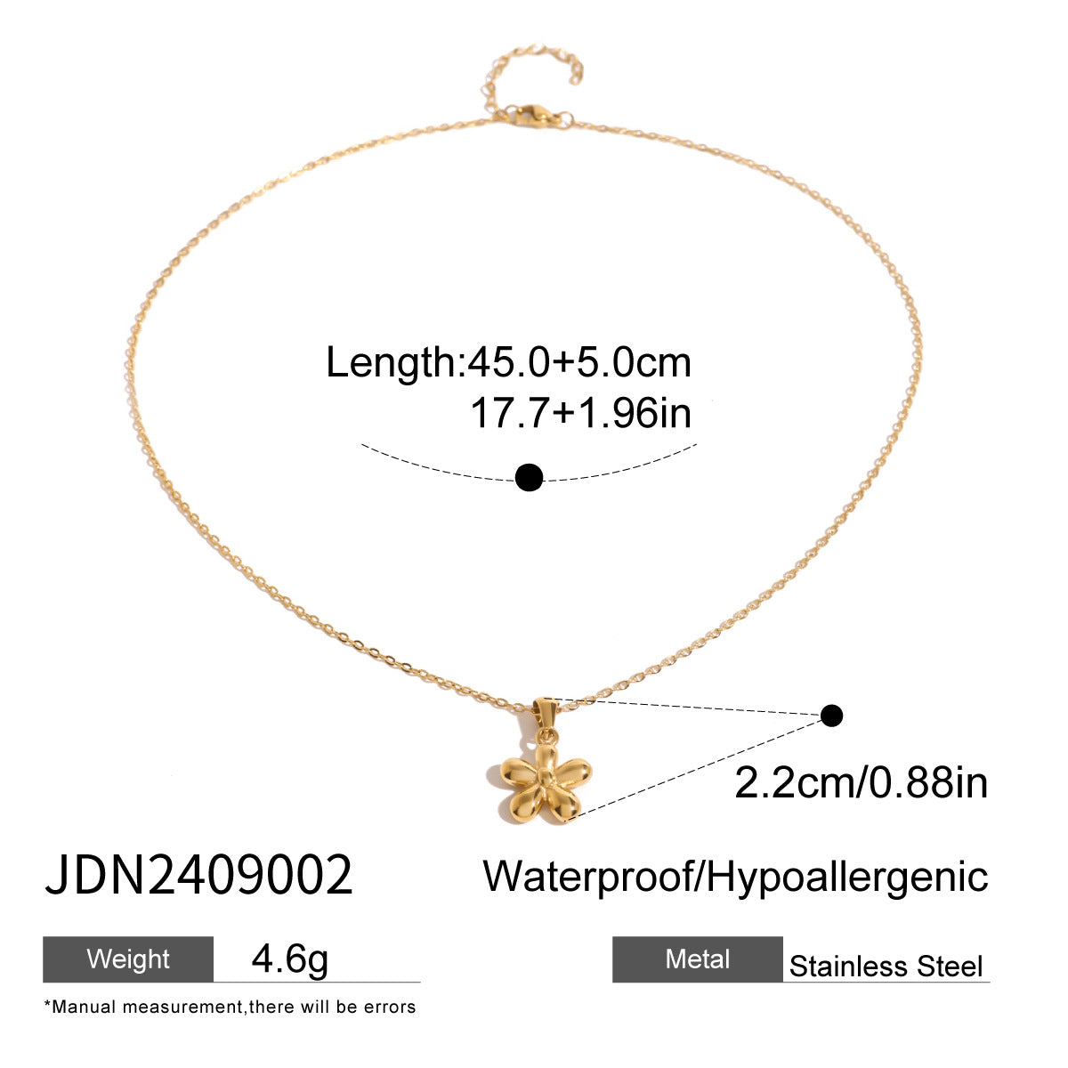 Floral Shape Stainless Steel Pendant Necklace with Titanium Steel Charm and Plated Finish Snake Chain for Women