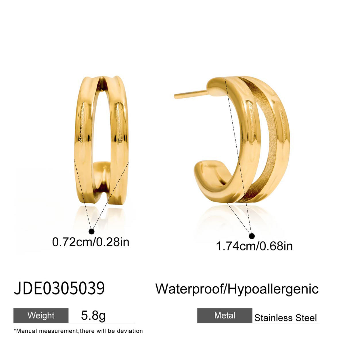 Pendientes Minimalistas Geométricos de Acero Inoxidable con Acabado Chapado para Mujer, Tachuelas de Lujo Ligeras
