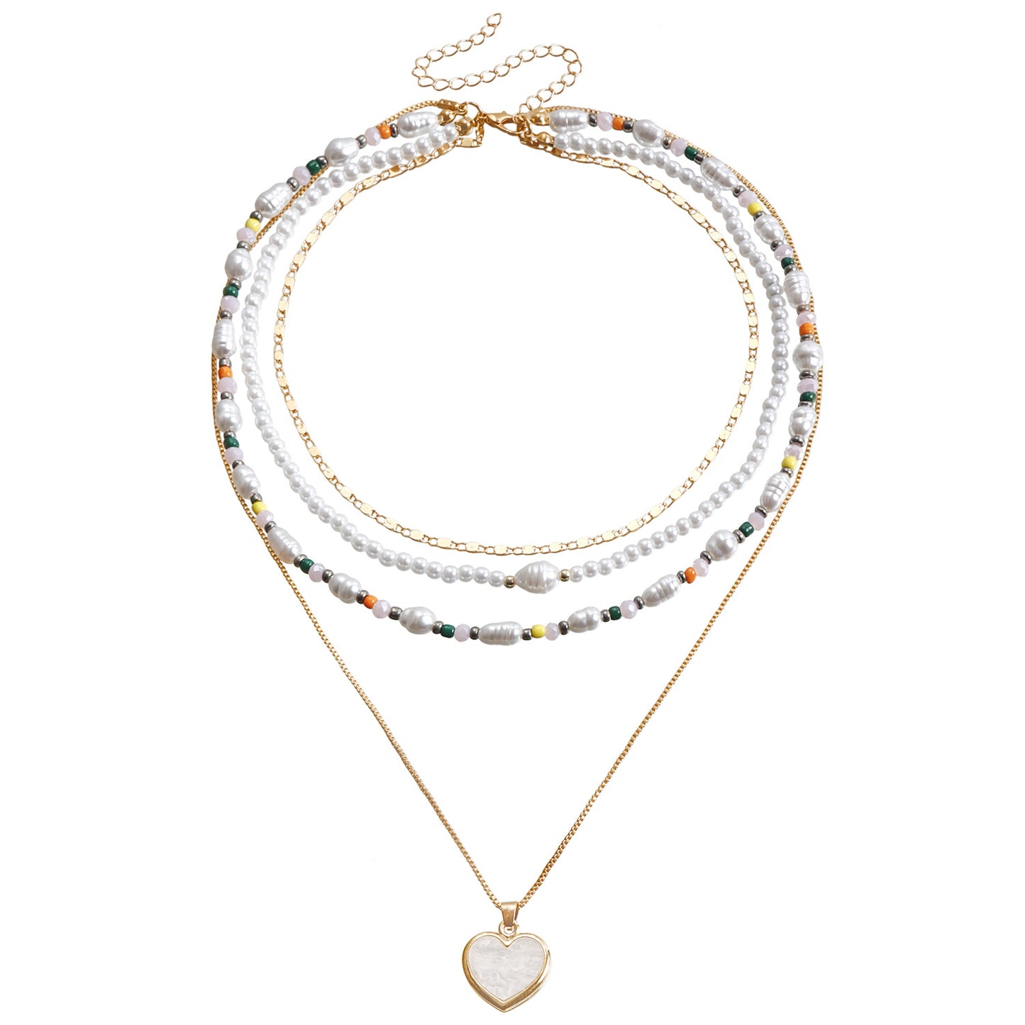 Bohemian Multi-Layer Beaded Necklace for Women with Geometric Pendant, Electroplated Metal Choker