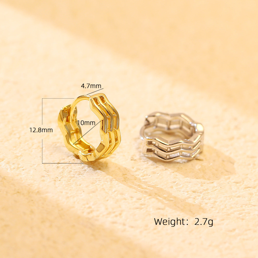 Pendientes de aro minimalistas de plata de ley 925 con línea ondulada geométrica para mujer