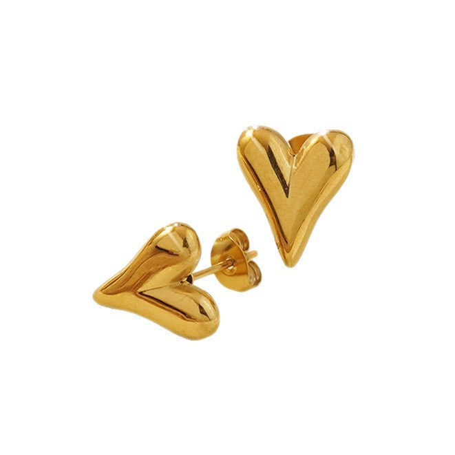 Minimalist Stainless Steel Heart Teardrop Necklace Earring Set with Snake Chain