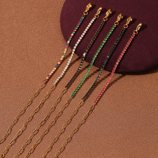 Fashionable Geometric Rainbow Rhinestone Titanium Steel Bracelet for Women with Plated Finish and Delicate Full-Row Crystal Design