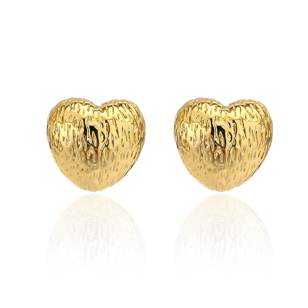 Vintage Heart-Shaped 925 Sterling Silver Post Earrings with Copper Base and 18K Gold Plating for Women