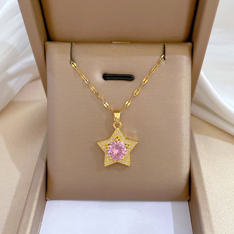 Luxury Minimalist Sweet Geometric Titanium Steel Stainless Steel Necklace with Rhinestone Inlay for Women
