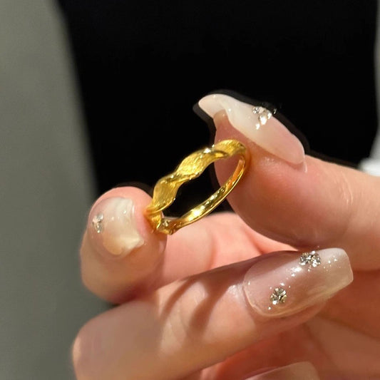 Anillo abierto geométrico minimalista de lujo para mujer de cobre con baño de oro