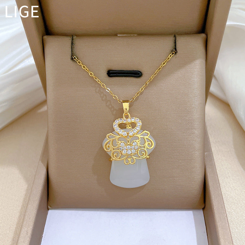 Collar de acero inoxidable con forma de animal estilo caricatura e incrustaciones de diamantes de imitación para mujeres y hombres, delicada cadena de clavícula