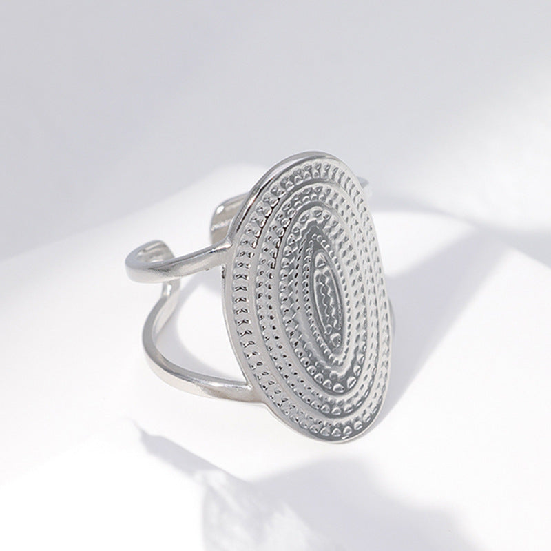Anillo de banda ancha ajustable de acero titanio con diseño geométrico estilo punk para mujer, hipoalergénico y resistente a la decoloración