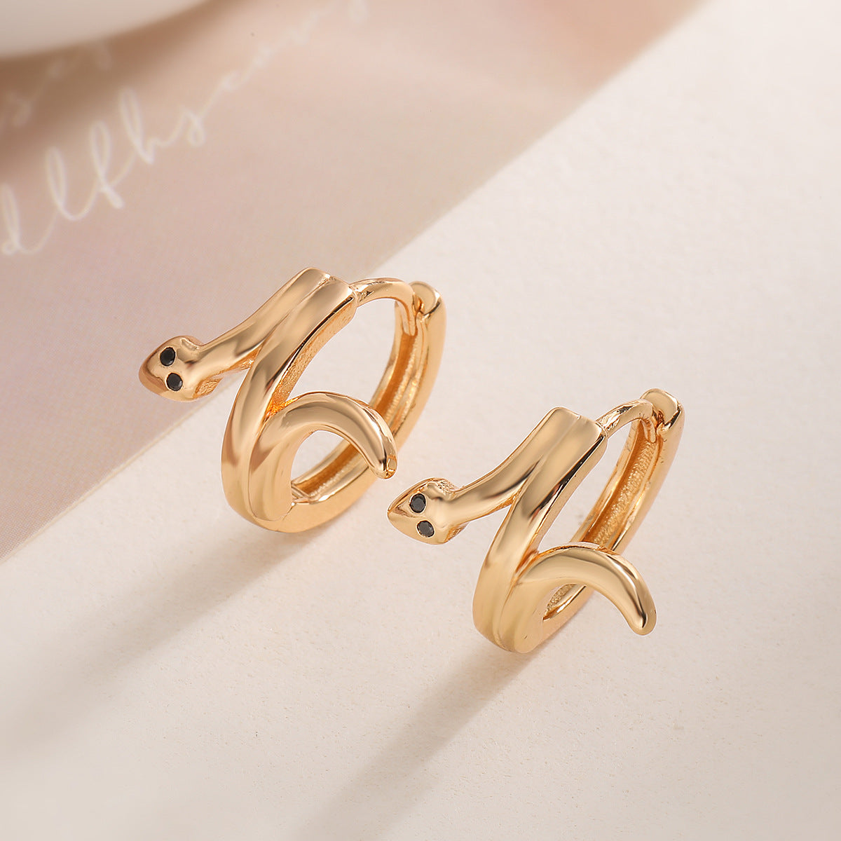 Minimalist Retro Snake-Shaped Hoop Earrings for Women Made of Brass with 18K Gold Plating and Micro-Pavé Detailing