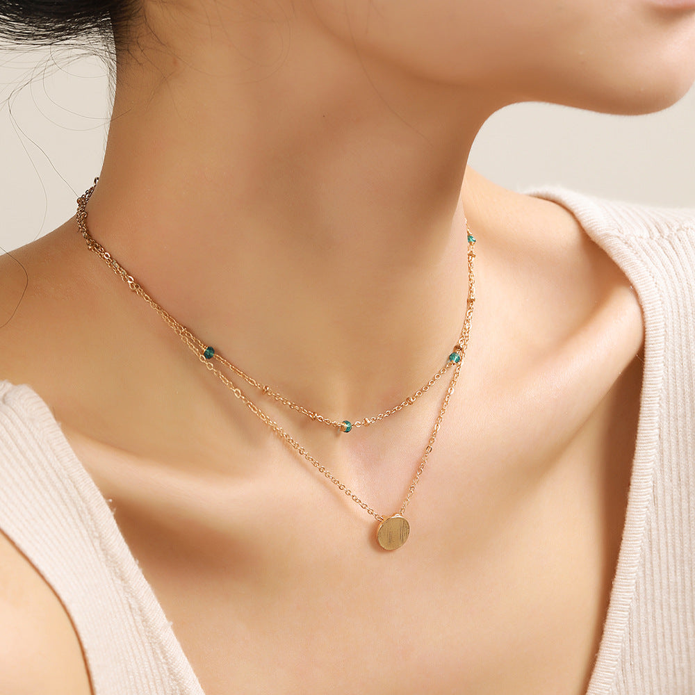 Bohemian Sweet Geometric Brass Plated Necklace with Alloy Pendant for Women