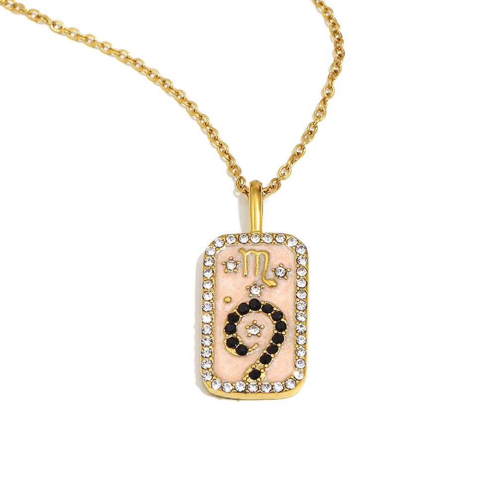 Collana con Pendente Minimalista Costellazione Zodiacale da Donna in Acciaio Inossidabile con Placcatura in Oro 18K e Intarsi in Smalto Dettagli in Strass Completi