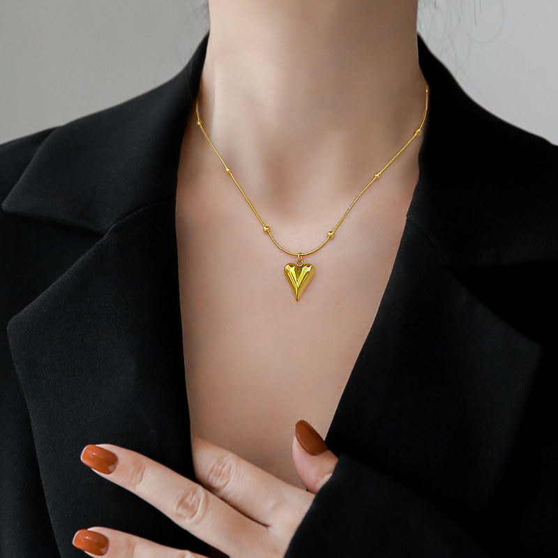 Titanium Steel Heart Pendant Necklace for Women with Gold Plating Geometric Design Minimalist Locket Chain