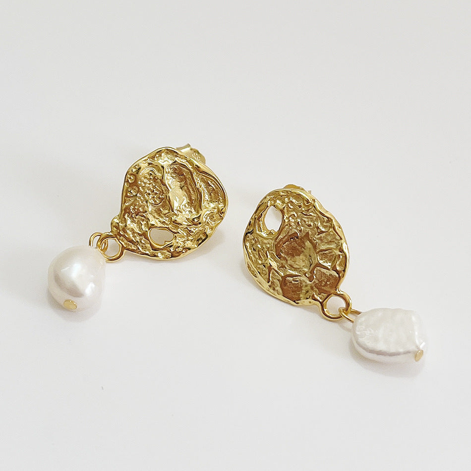 Bohemian Minimalist 925 Sterling Silver Teardrop Baroque Pearl Earrings Asymmetric Design