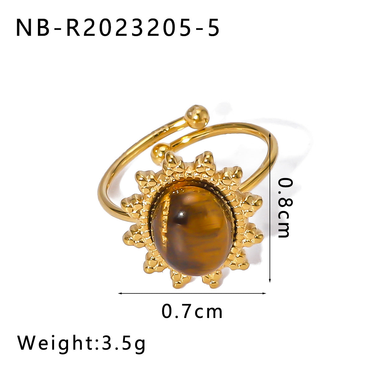 Anello geometrico in acciaio inossidabile stile vintage con placcatura in oro 18 carati e intarsio in pietra naturale da donna