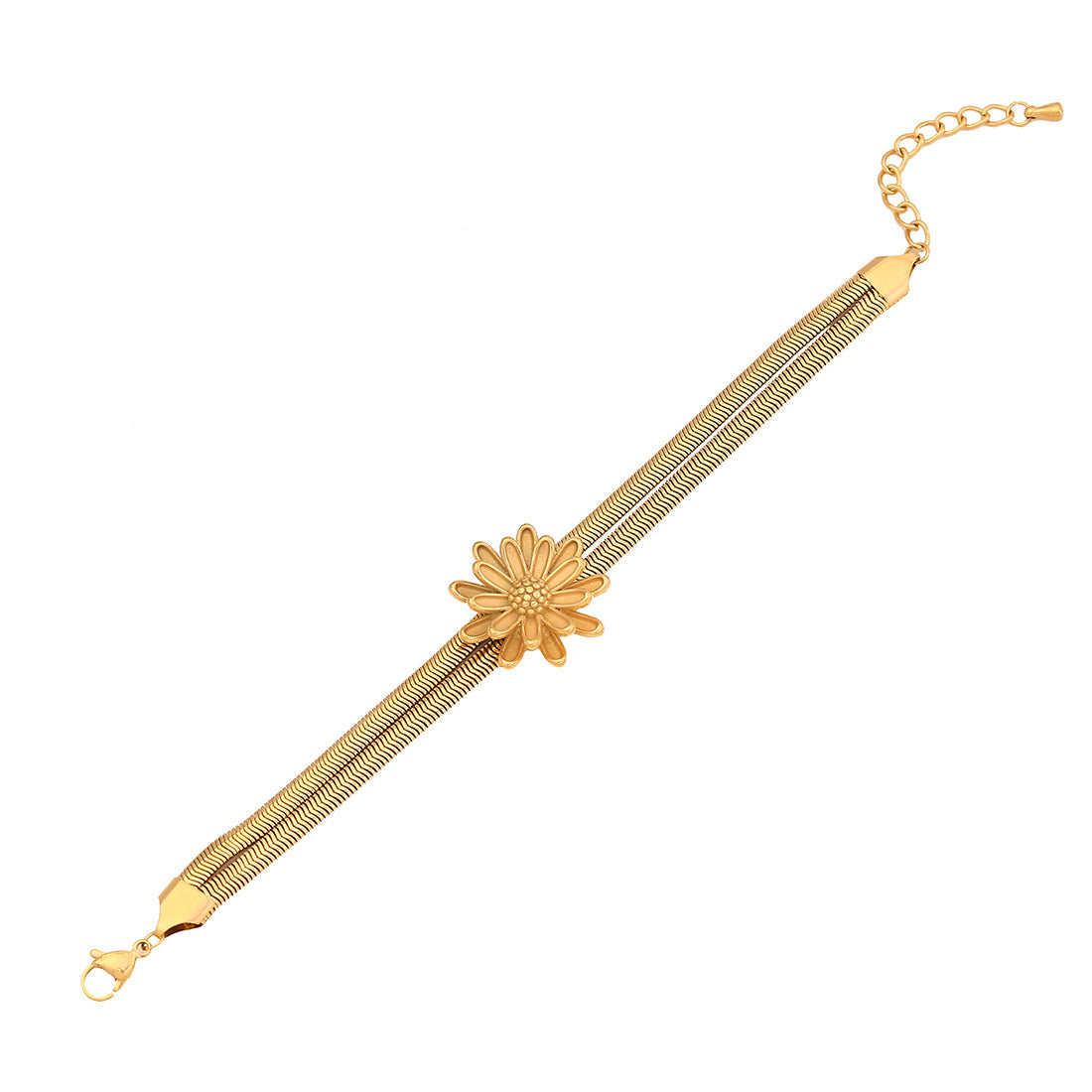 Individualistic Floral Design Stainless Steel Plated Snake Chain Bracelet for Women
