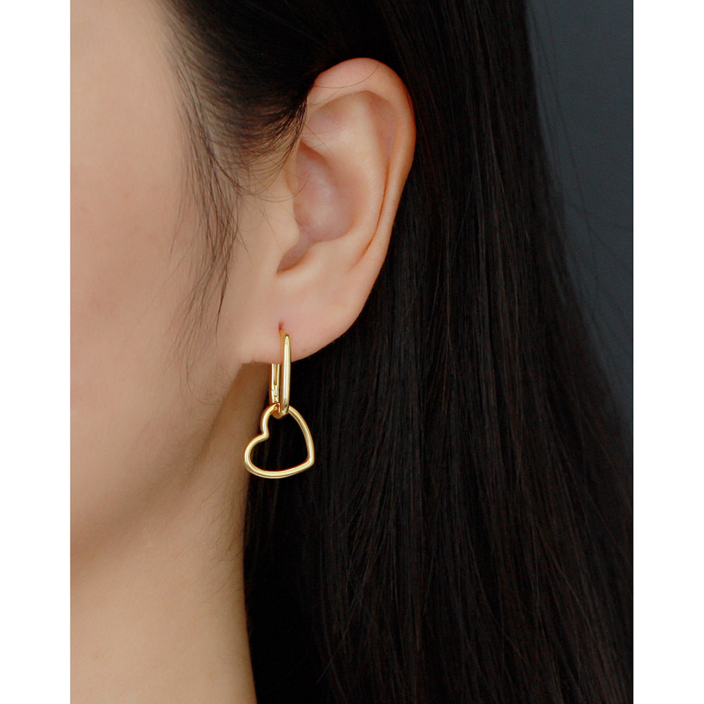 Orecchini a perno da donna in argento sterling S925, a forma di cuore geometrico minimalista, con finitura placcata