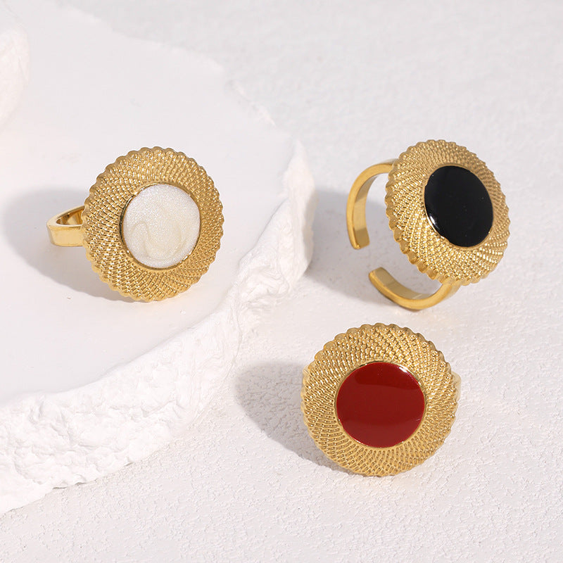 Vintage French Minimalist Geometric Open Ring 18K Gold Plated Stainless Steel Jewelry for Women