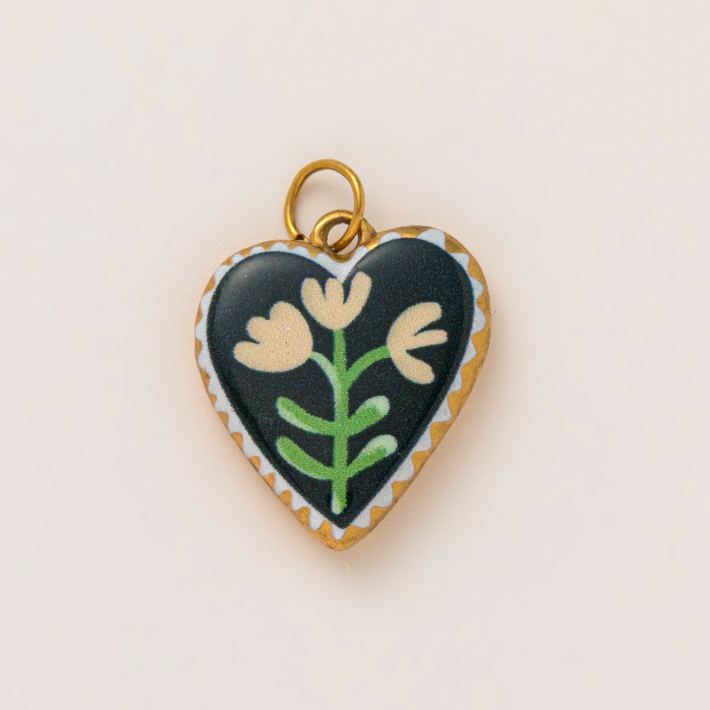 Vintage 18K Gold Plated Stainless Steel Heart Flower Charm Bar for Women