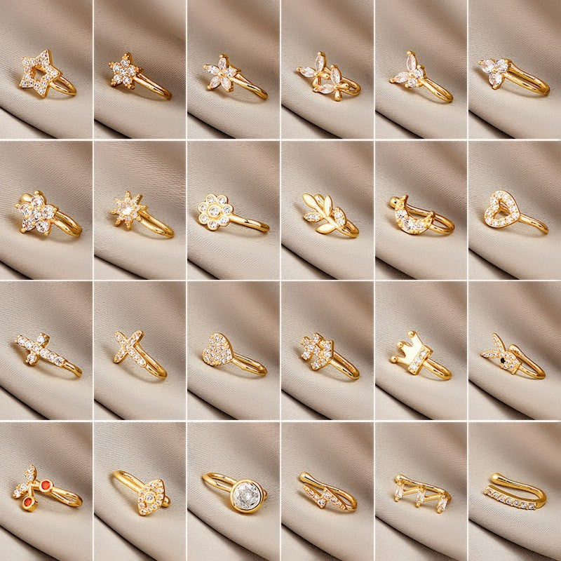 Minimalist Geometric U-Shaped Nose Clip Brass 18K Gold Plated Cubic Zirconia Adjustable Charm Bar
