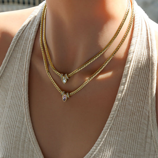 Minimalist Geometric Stainless Steel Plated Eye Pendant Necklace for Women and Men with Adjustable Length