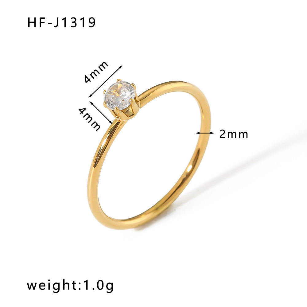 Anello da donna minimalista geometrico vintage in acciaio al titanio con intarsio di zirconi