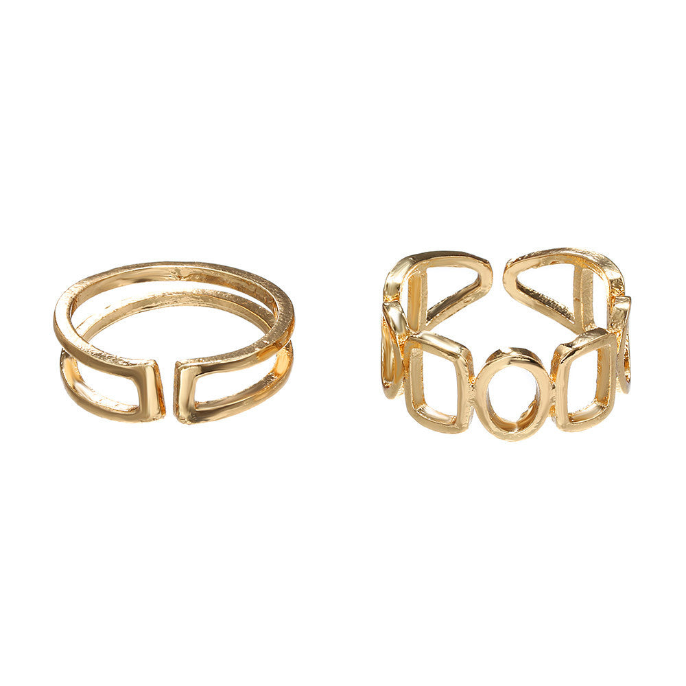 Minimalist Sweet Geometric Round Plated Alloy Ring for Women