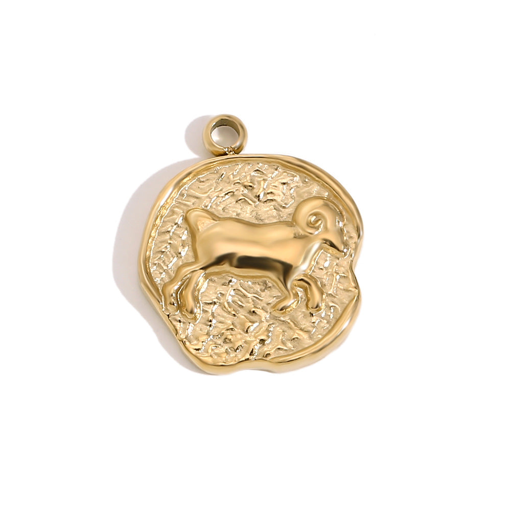 Collana con ciondolo a tema zodiacale in acciaio inossidabile placcato oro 18 carati e cordino regolabile da donna
